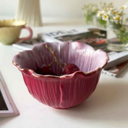 Burgundy Flower-Shaped Ceramic Bowl