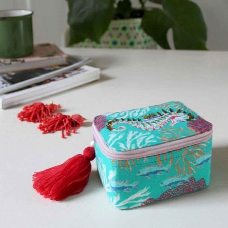 Jewellery Box with Embroidered Seahorse and Coral Design