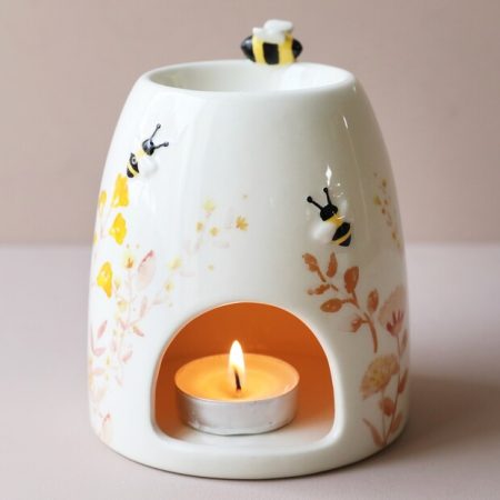 Floral Wax Burner in Pink Tones with Bees
