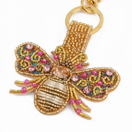 Gold and Pink Bee Keyring / Bag Charm – Beaded & Handcrafted