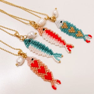 Miyuki Beaded Fish Necklace with Freshwater Pearl