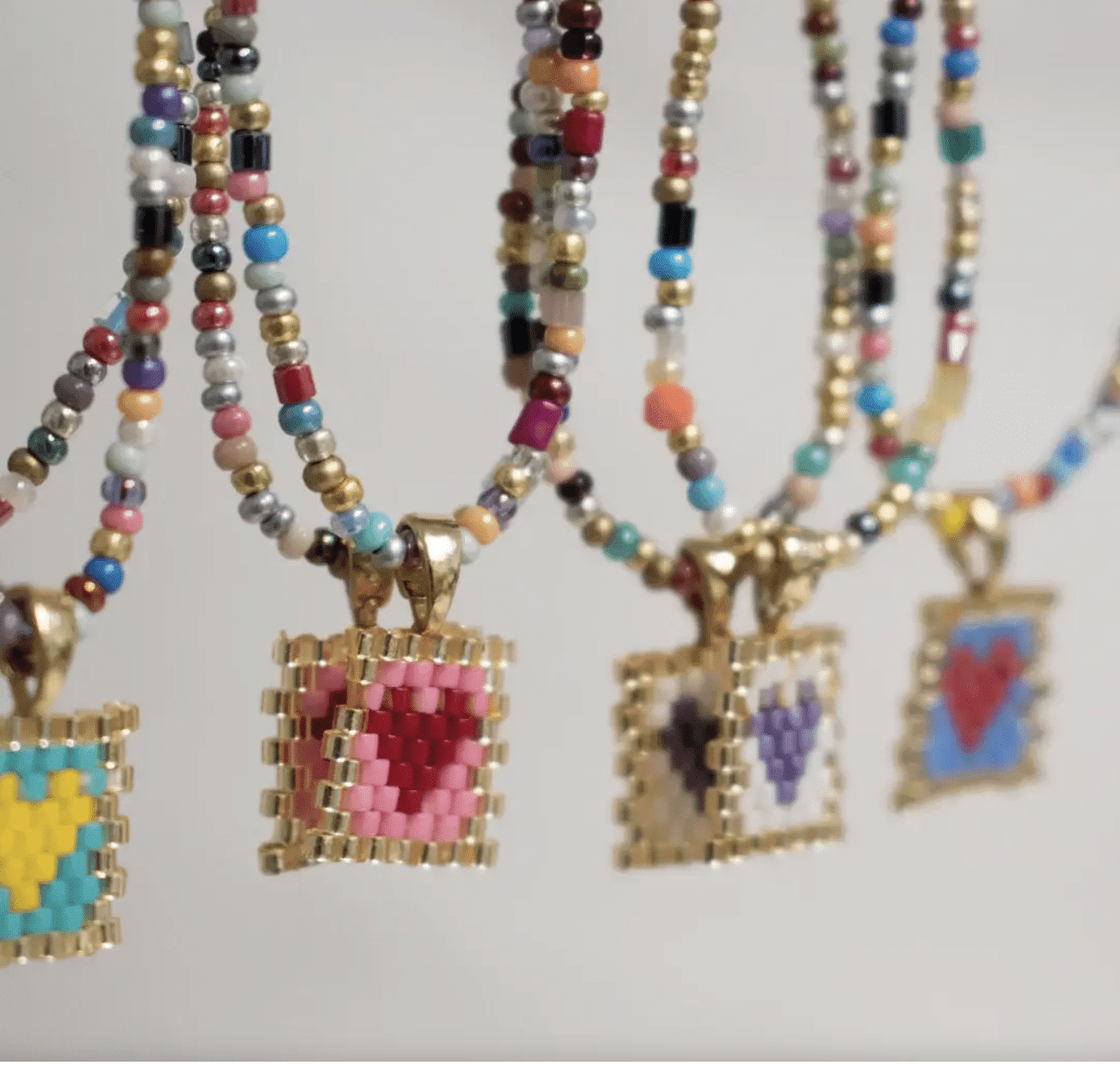Multi-Colored Miyuki Beads Mini Heart Necklace