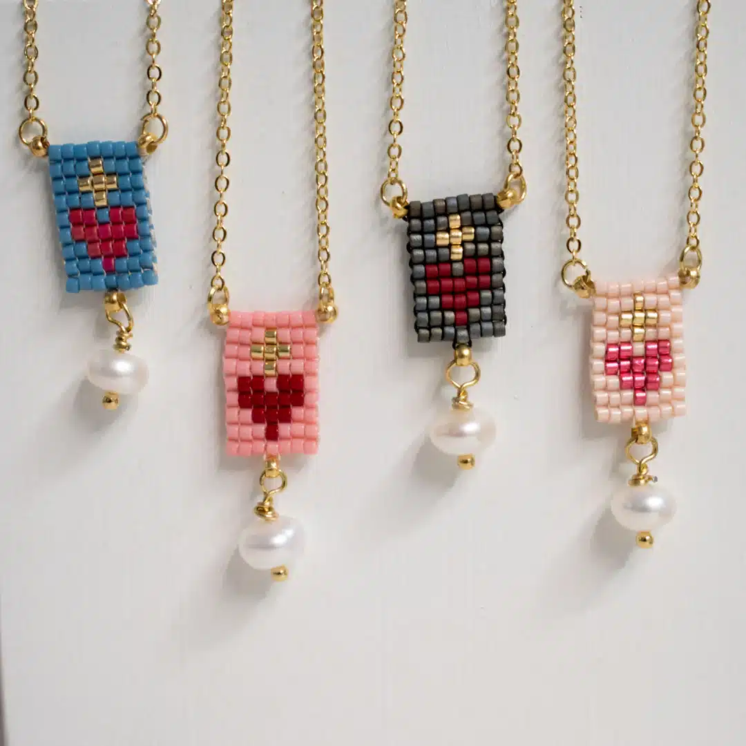 Mini Heart Scapular Miyuki Necklace with Pearl